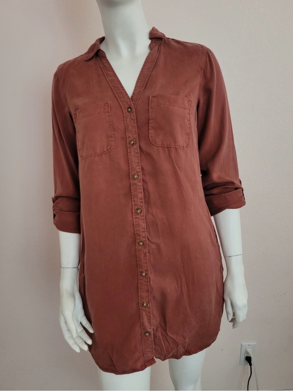 Abercrombie & Fitch Lyocell Shirt Dress S Rusty Terracotta